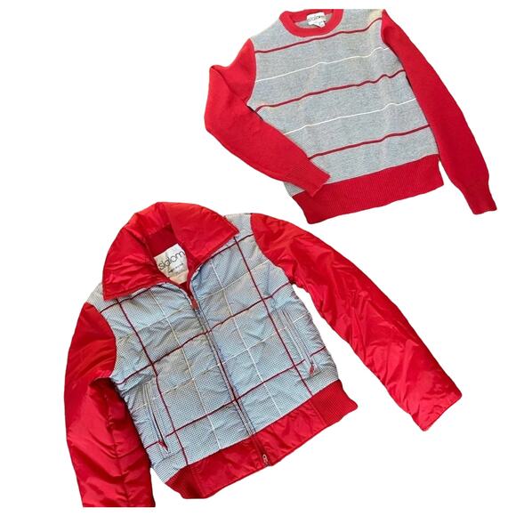 EUC Vintage Slalom Red White Blue Matching Ski Sweater & Jacket Fits a Small - Picture 1 of 11